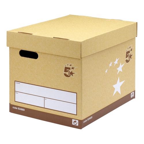 5 Star Elite FSC Superstrong Archive Storage Box & Lid Self-assembly W313xD415xH326mm Sand [Pack 10]