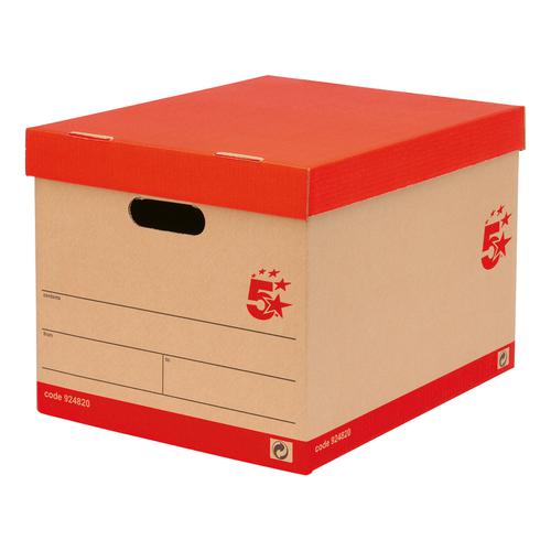 5+Star+Office+FSC+Storage+Box+with+Lid+Self-assembly+Kraft+W321xD392xH291mm+Red+%26+Brown+%5BPack+10%5D