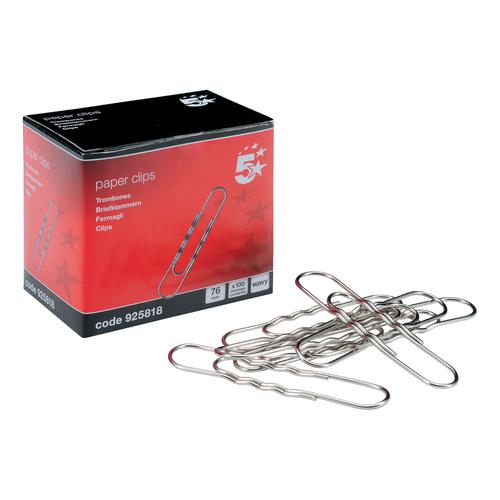 5+Star+Office+Paperclips+Wavy+Giant+Length+76mm+%5BPack+100%5D