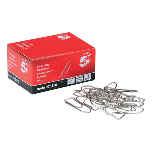 5+Star+Office+Paperclips+No+Tear+Large+Length+27mm+%5BBox+10x100%5D