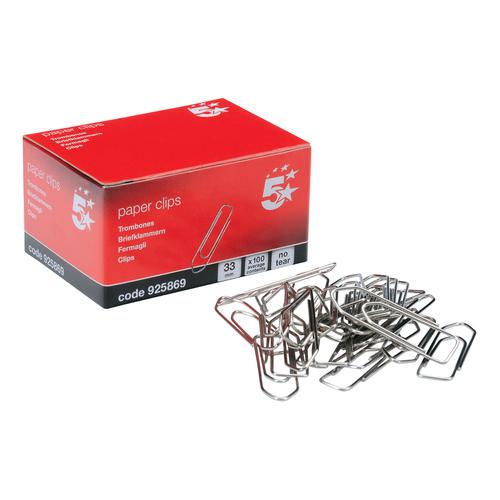 5+Star+Office+Paperclips+No+Tear+Extra+Large+Length+33mm+%5BBox+10x100%5D