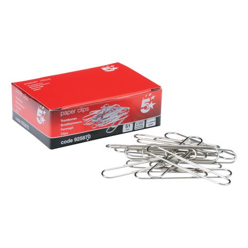 5+Star+Office+Giant+Paperclips+Metal+Extra+Large+Length+51mm+Plain+%5BPack+100%5D