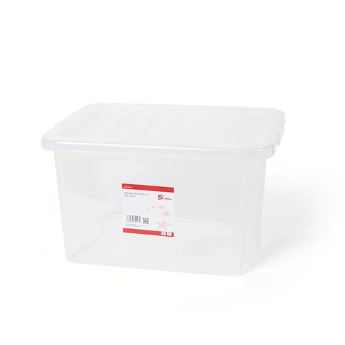 5+Star+Office+Storage+Box+Plastic+with+Lid+Stackable+22+Litre+Clear