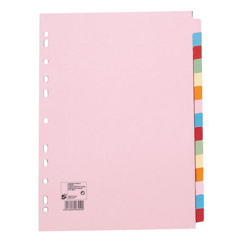 5 Star Office Subject Dividers 15-Part Recycled Card Multipunched 155gsm A4 Assorted [Pack 10]