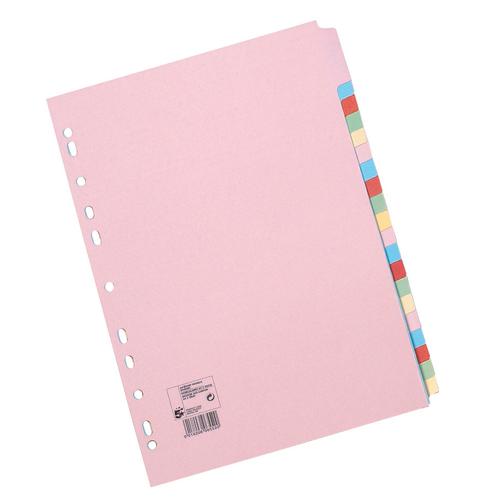 5+Star+Office+Subject+Dividers+20-Part+Recycled+Card+Multipunched+155gsm+A4+Assorted+%5BPack+10%5D