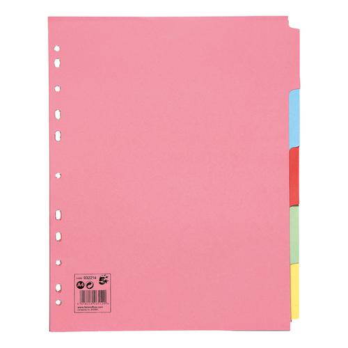 5+Star+Office+Subject+Dividers+5-Part+Recycled+Card+Multipunched+Extra+Wide+155gsm+A4+Assorted+%5BPack+10%5D
