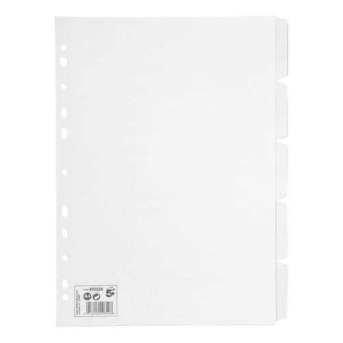 5+Star+Office+Subject+Dividers+5-Part+Recycled+Card+Multipunched+155gsm+A4+White+%5BPack+10%5D