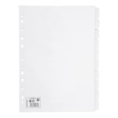 5 Star Office Subject Dividers 10-Part Recycled Card Multipunched 155gsm A4 White [Pack 10]