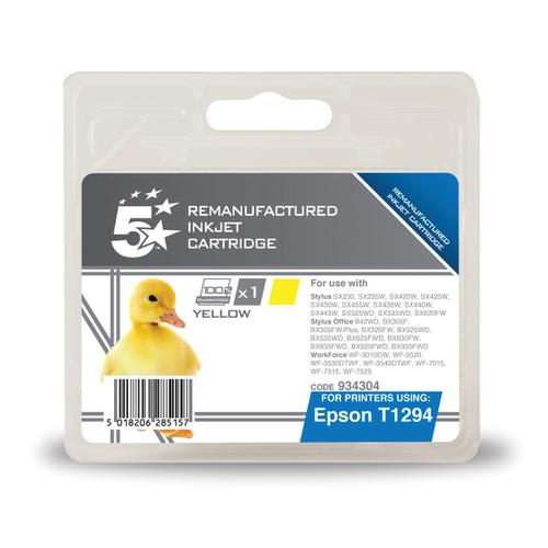 5 Star Office Remanufactured Inkjet Cartridge Page Life 545pp 7ml Yellow [Epson T1294 Alternative]