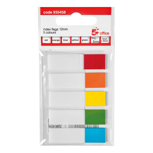 5+Star+Office+Index+Flags+5+Bright+Colours+12x45mm+20+Flags+per+Colour+Assorted+%5BPack+5%5D