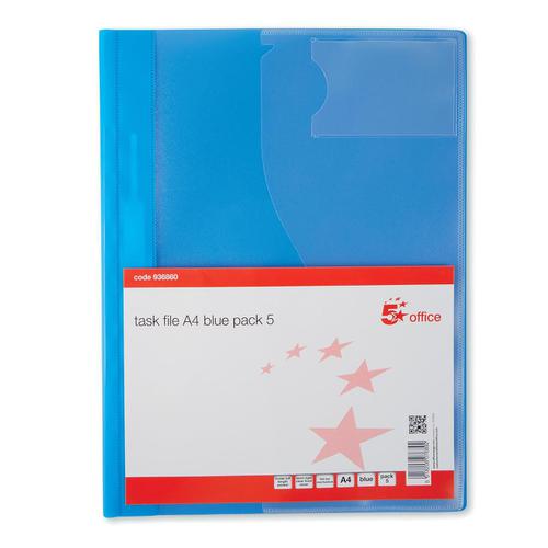 5+Star+Office+Document+Folder+Task+File+Semi-rigid+Clear+Pocket+Front+Cover+A4+Blue+%5BPack+5%5D