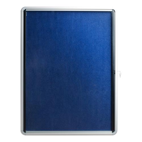 5+Star+Glazed+Noticeboard+with+Swing+Door+Locking+Aluminium+Frame+Blue+Felt+900x600mm