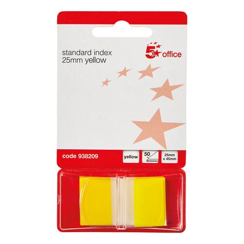 5+Star+Office+Standard+Index+Flags+50+Sheets+per+Pad+25x45mm+Yellow+%5BPack+5%5D