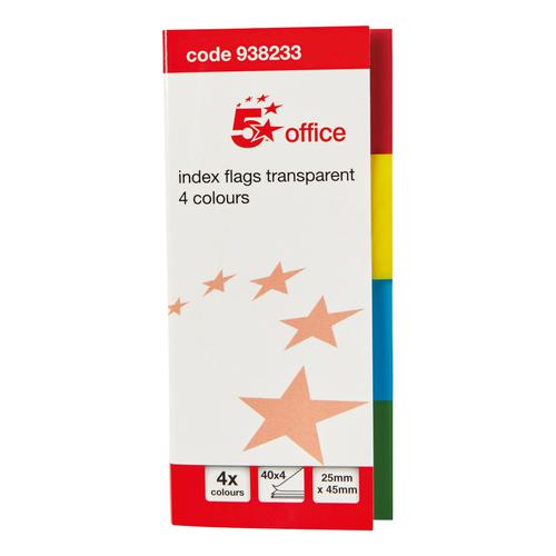 5 Star Office Index Flag Transparent Four Colour [Pack 5]