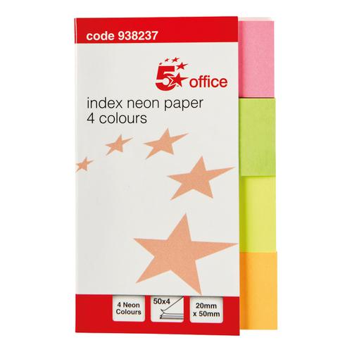 5+Star+Office+Index+Neon+Paper+Page+Markers+20x50mm+50+Sheets+per+Colour+Assorted+%5BPack+5%5D