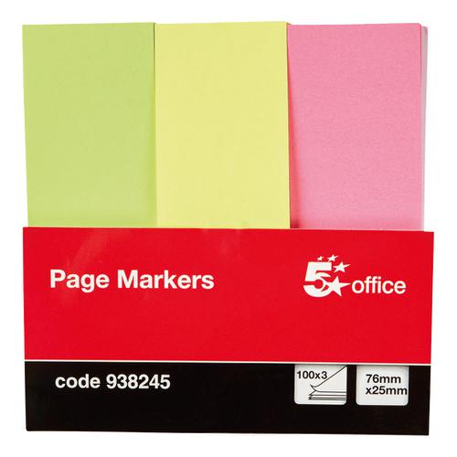 5+Star+Office+Index+Neon+Paper+Page+Markers+25x76mm+100+Sheets+per+Pad+Assorted+%28Pack+1%29