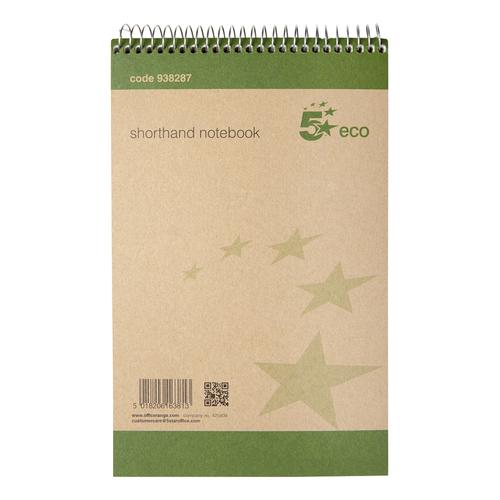 5+Star+Eco+Shorthand+Pad+Wirebound+70gsm+Ruled+160pp+127x200mm+Green+%5BPack+10%5D