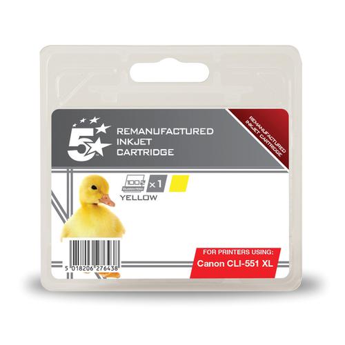 5 Star Office Remanufactured Inkjet Cartridge HY 274pp 11ml [Canon CLI-551 XL Alternative] Yellow