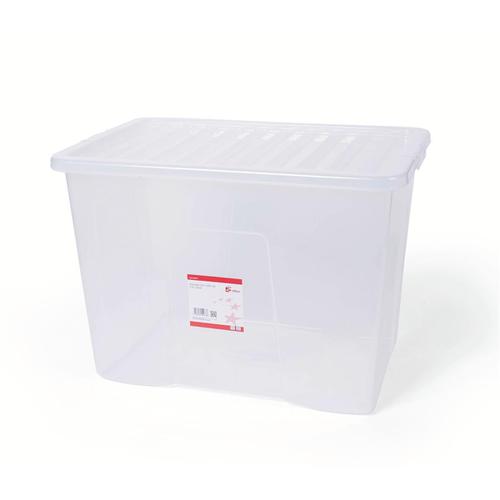 5 Star Office Storage Box Plastic with Lid Stackable 60 Litre Clear