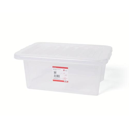 5+Star+Office+Storage+Box+Plastic+with+Lid+Stackable+15+Litre+Clear