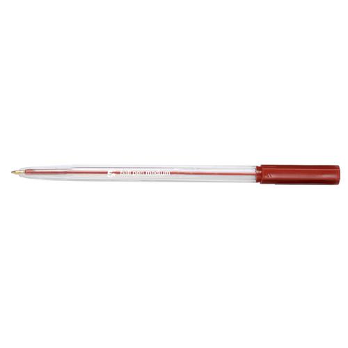 5 Star Office Ball Pen Clear Barrel Medium 1.0mm Tip 0.7mm Line Red [Pack 20]