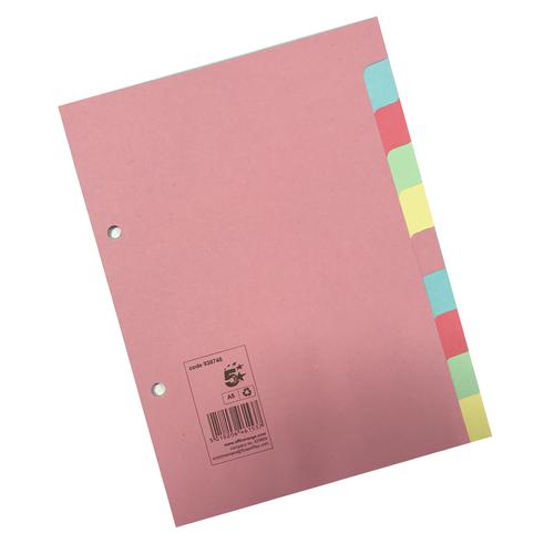 5+Star+Office+Subject+Dividers+10-Part+Recycled+Card+Two-hole+Punched+155gsm+A5+Assorted