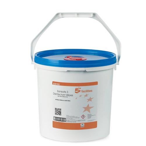 5+Star+Facilities+Disinfectant+Wipes+Anti-bacterial+PHMB-free+BPR+Low-residue+20x23cm+Bucket+500+Sheets
