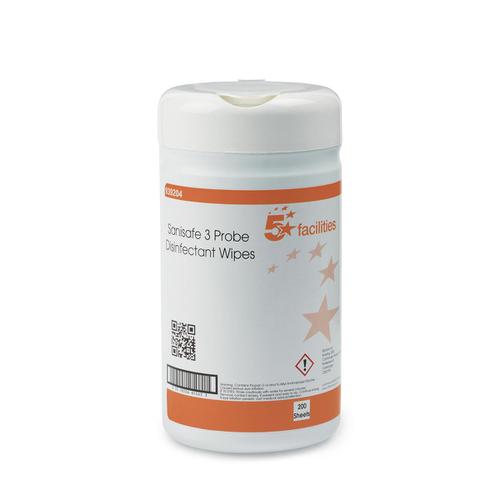 5 Star Facilities Probe Disinfectant Wipes Anti-bac PHMB-free BPR Low-residue 130x130mm [200 Wipes]