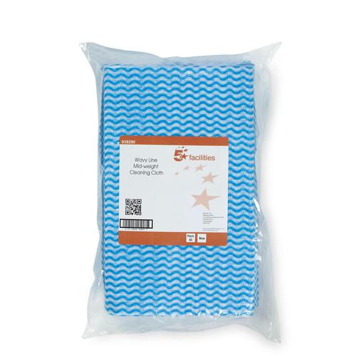 5 Star Facilities Wave Line Mid-weight Cleaning Cloth 40gsm W500xL300mm Blue [Pack 50]