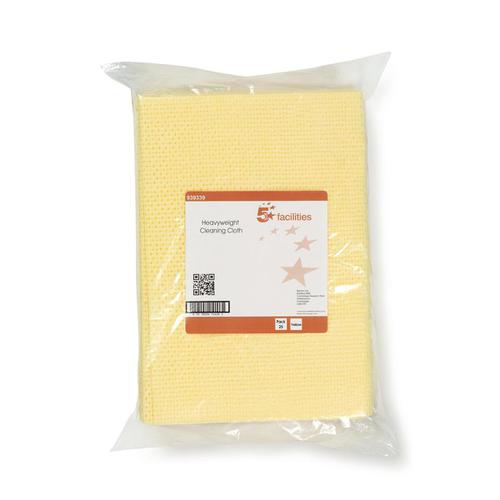 5+Star+Facilities+Cleaning+Cloths+Anti-microbial+Heavy-duty+76gsm+W500xL300mm+Yellow+%5BPack+25%5D