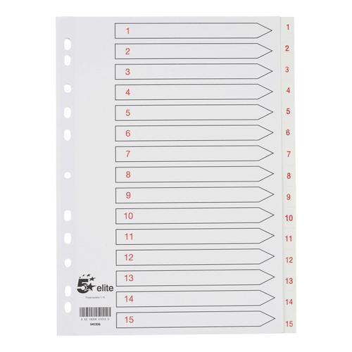5 Star Elite Premium Index 1-15 Polypropylene Multipunched Reinforced Holes 120 Micron A4 White