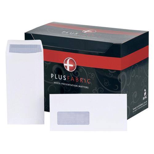 Plus+Fabric+Envelopes+PEFC+Pocket+Peel+and+Seal+Window+120gsm+DL+220x110mm+White+Ref+J26671+%5BPack+500%5D