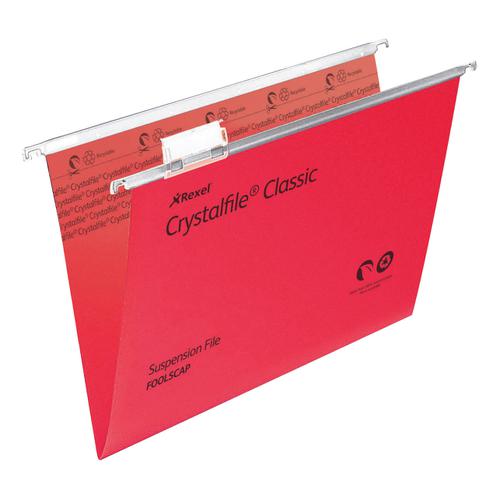 Rexel Crystalfile Classic Suspension File Manilla V-base Foolscap Red Ref 78141 [Pack 50]