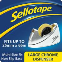 Sellotape Tape Dispenser Large Desktop Non-slip Roll Capacity 25mm Width 66m Length Chrome Ref 4640