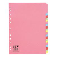 5 Star Office Subject Dividers 20-Part Recycled Card Multipunched 155gsm A4 Assorted