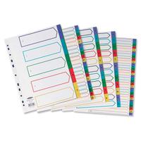 Concord index 1-10 Polypropylene Multipunched Reinforced Multicolour-Tabs 120 Micron A4 White Ref 66399