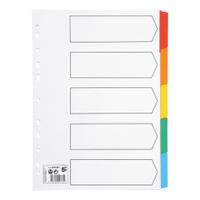 5 Star Office Subject Dividers 5-Part Multipunched Mylar-reinforced Multicolour-Tabs 160gsm A4 White