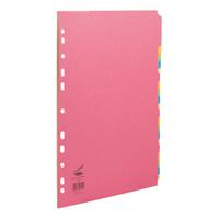 Concord Bright Subject Dividers 20-Part Card Multipunched Extra Wide 160gsm A4+ Assorted Ref 52399