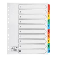 5 Star Office Maxi Index 1-10 Multipunched Mylar-reinforced Multicolour-Tabs 160gsm Extra Wide A4+ White