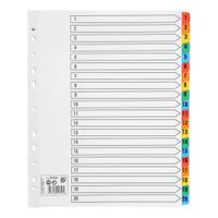 5 Star Office Maxi Index 1-20 Multipunched Mylar-reinforced Multicolour-Tabs 150gsm Extra Wide A4+ White