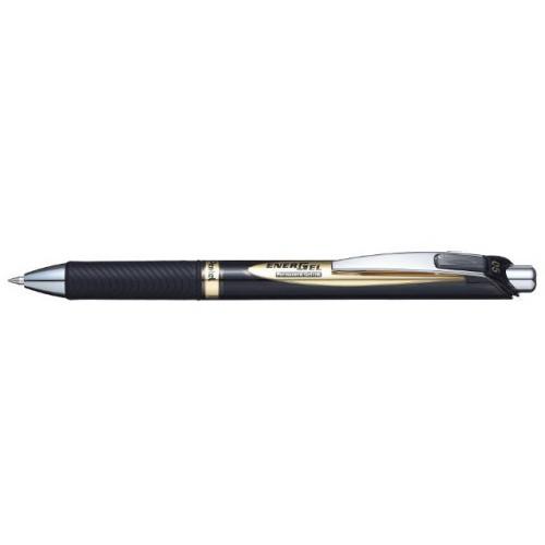 Pentel EnerGel XM Retractable Permanent Ink Gel Rollerball Pen 0.5mm Tip 0.25mm Line Black (Pack 12) - BLP75-AX