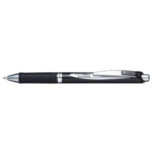 Pentel EnerGel XM Retractable Permanent Ink Gel Rollerball Pen 0.7mm Tip 0.35mm Line Black (Pack 12) - BLP77-AX