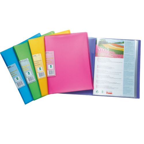 Pentel+Recycology+A4+Vivid+Display+Book+30+Pocket+Assorted+Colours+%28Pack+5%29+-+DCF343%2FMIX