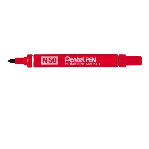Pentel N50 Permanent Marker Bullet 4.3mm Tip 2.2mm Line Red Ref N50-B [Pack 12]