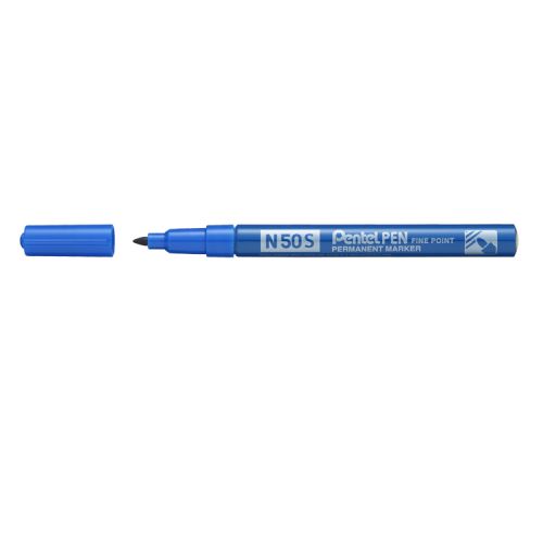 Pentel N50S Permanent Marker Fine Bullet Tip 0.5-1mm Line Blue (Pack 12)