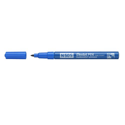 Pentel N50S Permanent Marker Fine Bullet Tip 0.5-1mm Line Blue (Pack 12) - N50S-C