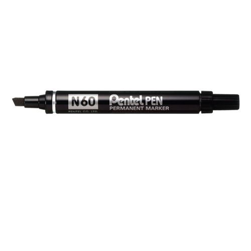 Pentel N60 Permanent Marker Chisel Tip Variable 3.9mm-5.7mm Line Black Ref N60-A [Pack 12]