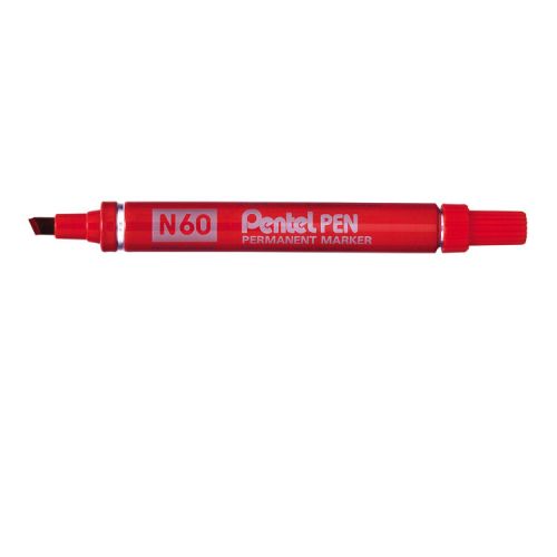 Pentel+N60+Permanent+Marker+Chisel+Tip+3.9-5.7mm+Line+Red+%28Pack+12%29+-+N60-B