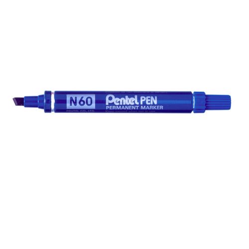 Pentel+N60+Permanent+Marker+Chisel+Tip+3.9-5.7mm+Line+Blue+%28Pack+12%29+-+N60-C
