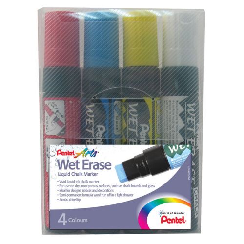 Pentel Wet Erase Chalk Marker Chisel Tip 10-15mm Line Assorted Colours (Pack 4) - SMW56/​4-BCGW